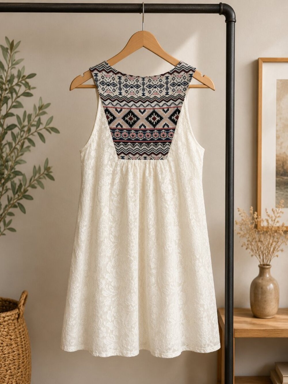 FLYING TOMATO Boho Embroidered Ivory Lace Swing Dress - Picture 3 of 4